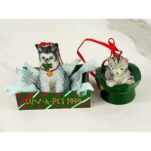 Christmas Cat Kitten Lovers Tree Ornaments 2 1/2" Luv A Pet PetSmart 1999 x2